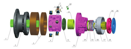 قطعات موتور هیدرولیک Poclain MS125 با شفت برش پوشش صفحه، شفت ترمز